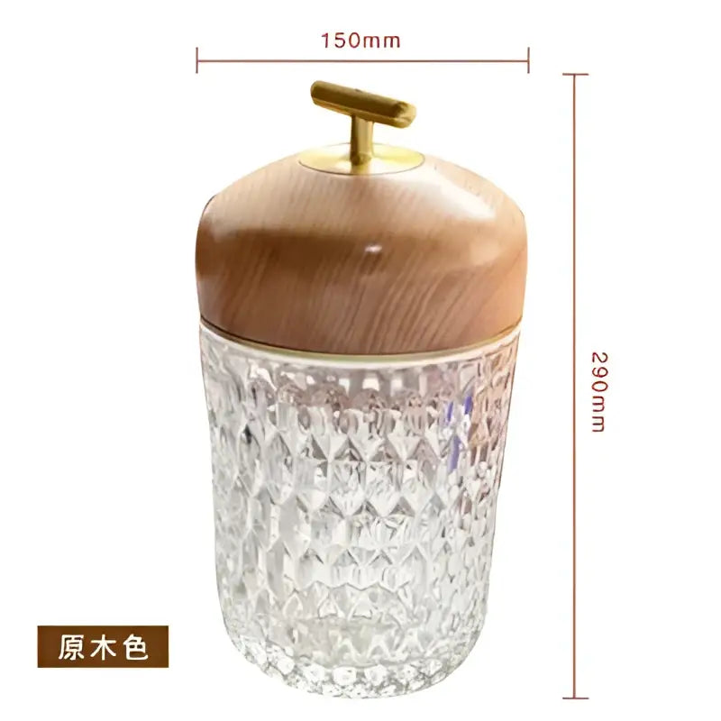 Conical crystal bedside lamp with wood lid for bedroom atmosphere