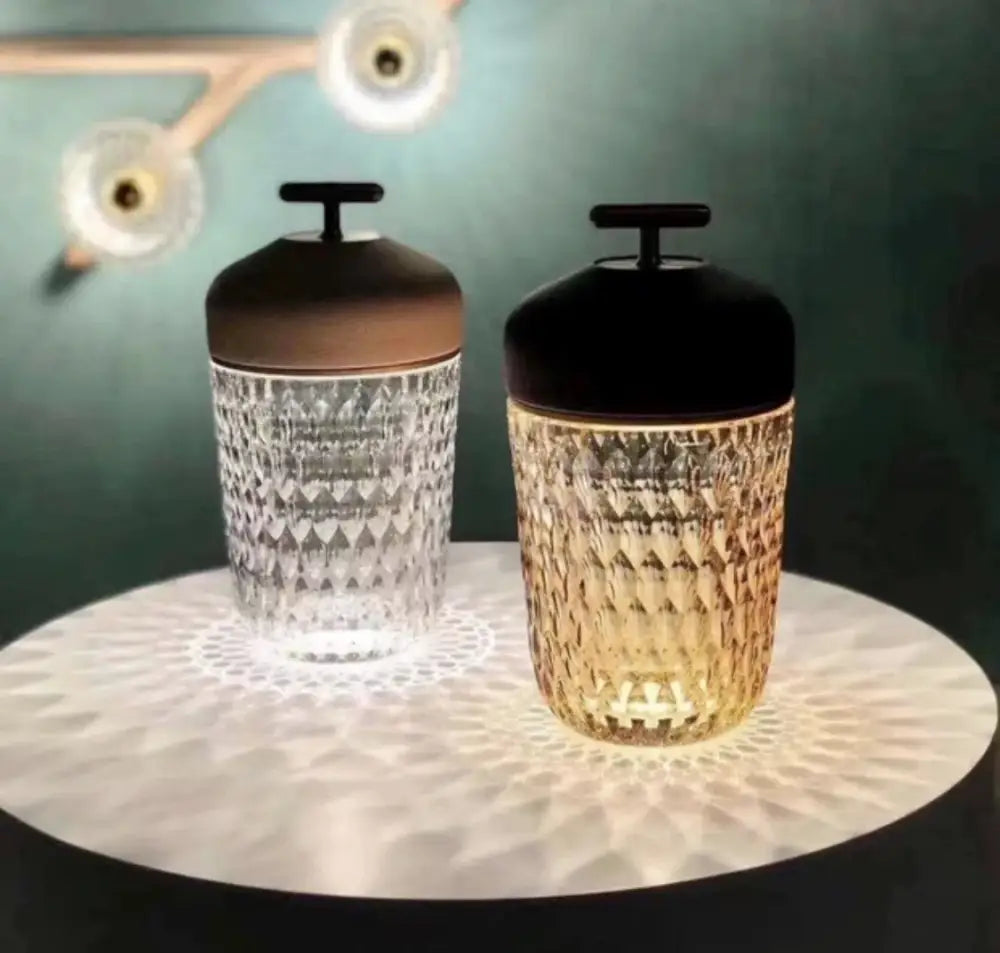 Conical crystal bedside lamp with wood lid for bedroom atmosphere