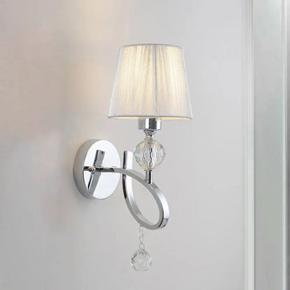 DecorBites™ Conical Parlor Wall Lamp Fixture: 1-Light Classic Fabric Wall Lighting with Crystal Drop in Chrome