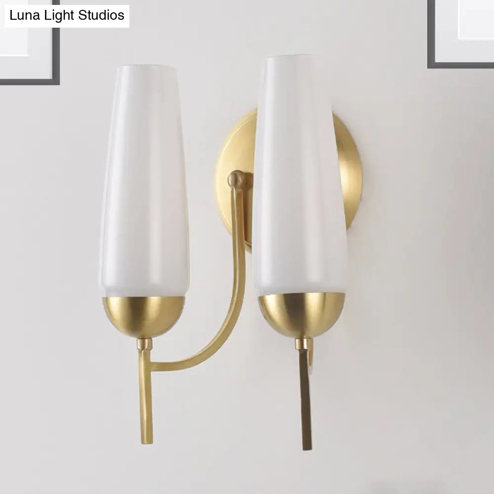 DecorBites™ Contemporary 1/2-Light Conical Sconce Wall Lamp in Gold with Opal Glossy Glass