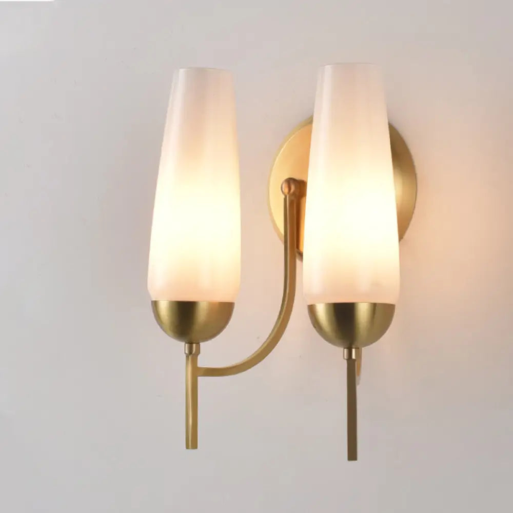 DecorBites™ Contemporary 1/2-Light Conical Sconce Wall Lamp in Gold with Opal Glossy Glass