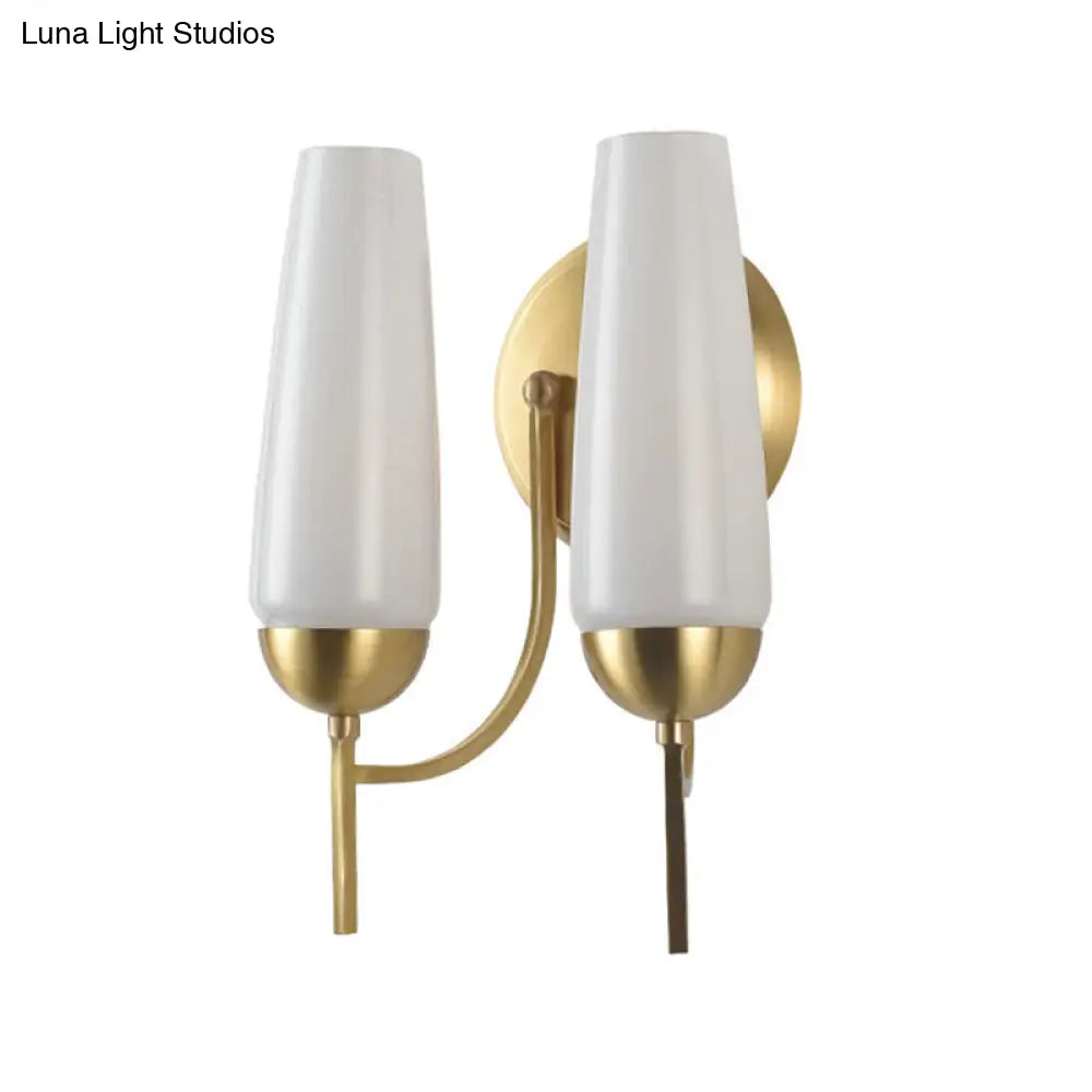DecorBites™ Contemporary 1/2-Light Conical Sconce Wall Lamp in Gold with Opal Glossy Glass