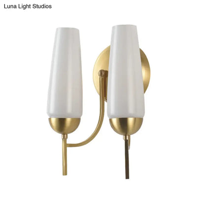 DecorBites™ Contemporary 1/2-Light Conical Sconce Wall Lamp in Gold with Opal Glossy Glass