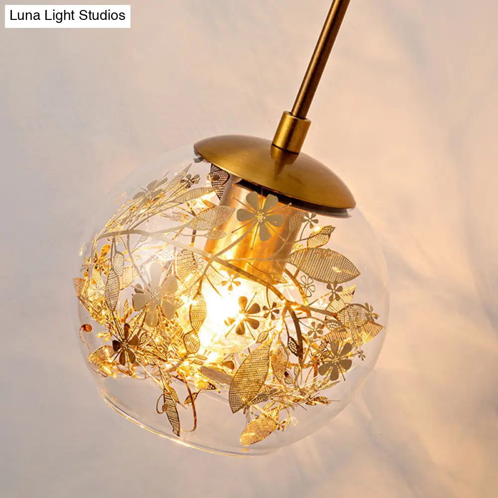 DecorBites™ Contemporary 1-Light Clear Glass Bubble Wall Lamp with Foil Flower Decor