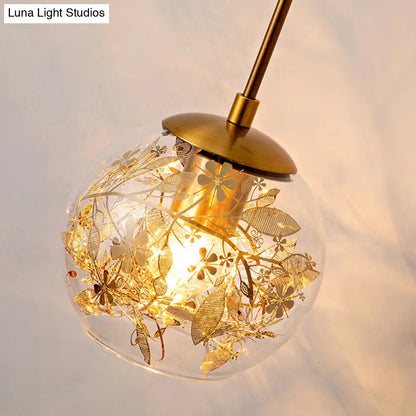 DecorBites™ Contemporary 1-Light Clear Glass Bubble Wall Lamp with Foil Flower Decor