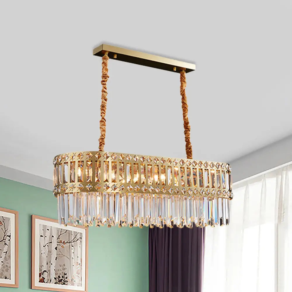 DecorBites™ Contemporary 10-Light Crystal Pendant for Elongated Dining Tables in Gold