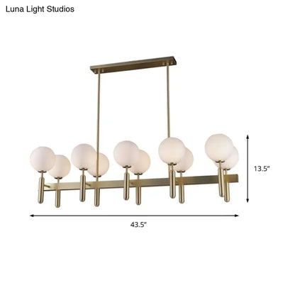 DecorBites™ Contemporary 10-Light Pendant with Gold Linear Design and White Glass Shades – Island Ceiling Light Fixture