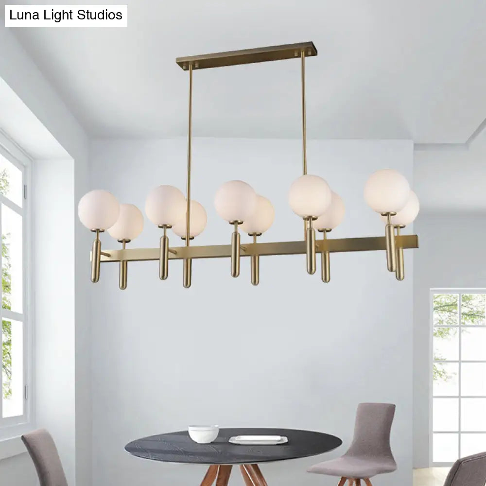 DecorBites™ Contemporary 10-Light Pendant with Gold Linear Design and White Glass Shades – Island Ceiling Light Fixture