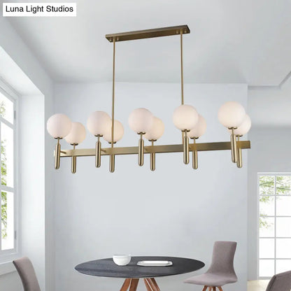 DecorBites™ Contemporary 10-Light Pendant with Gold Linear Design and White Glass Shades – Island Ceiling Light Fixture