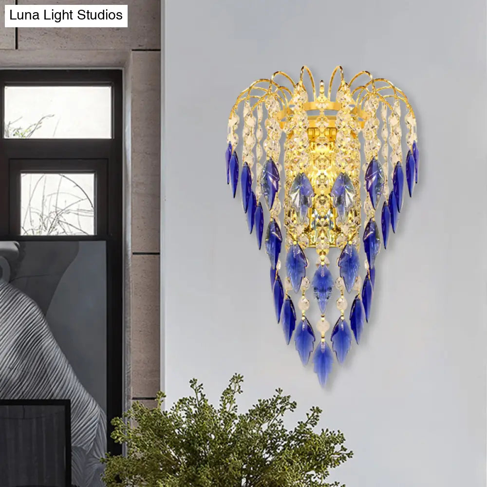 DecorBites™ Contemporary 2-Light Brass Finish Wall Lamp with Tan/Blue Crystal Shade
