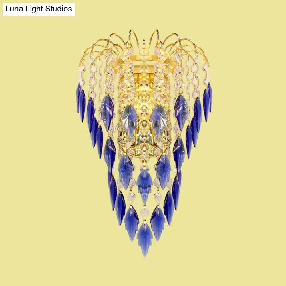 DecorBites™ Contemporary 2-Light Brass Finish Wall Lamp with Tan/Blue Crystal Shade