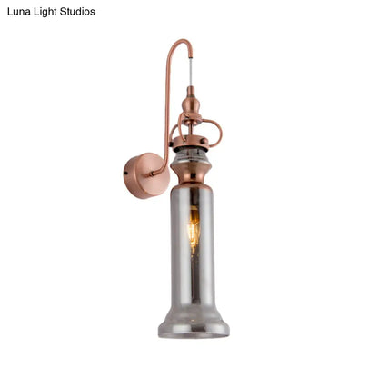DecorBites™ Contemporary 2-Light Copper Finish Wall Sconce with Smoke Gray/Amber Glass Tube & Gooseneck Arm