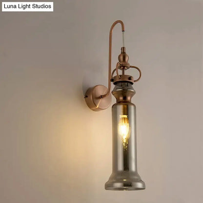 DecorBites™ Contemporary 2-Light Copper Finish Wall Sconce with Smoke Gray/Amber Glass Tube & Gooseneck Arm