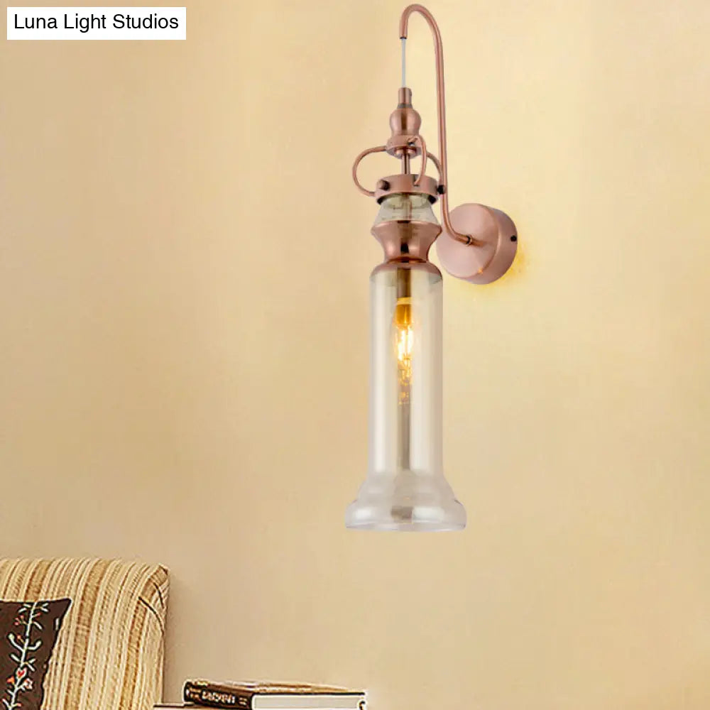 DecorBites™ Contemporary 2-Light Copper Finish Wall Sconce with Smoke Gray/Amber Glass Tube & Gooseneck Arm