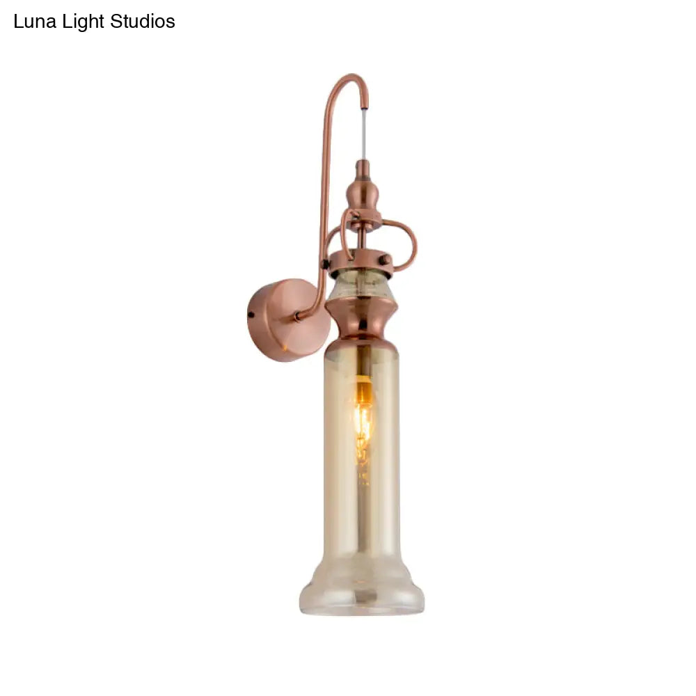 DecorBites™ Contemporary 2-Light Copper Finish Wall Sconce with Smoke Gray/Amber Glass Tube & Gooseneck Arm
