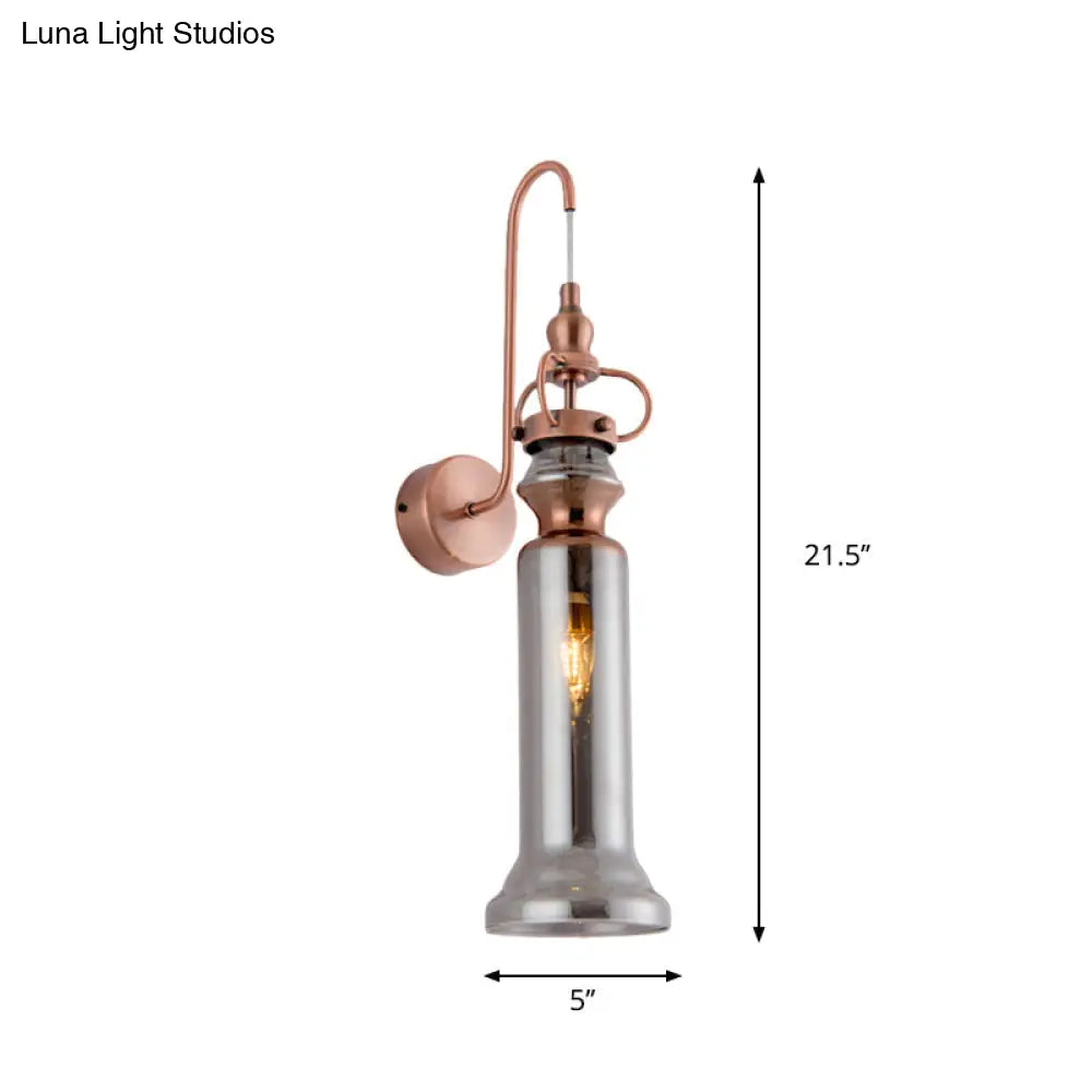 DecorBites™ Contemporary 2-Light Copper Finish Wall Sconce with Smoke Gray/Amber Glass Tube & Gooseneck Arm