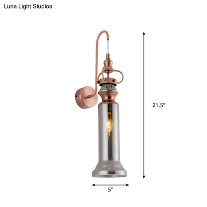 DecorBites™ Contemporary 2-Light Copper Finish Wall Sconce with Smoke Gray/Amber Glass Tube & Gooseneck Arm