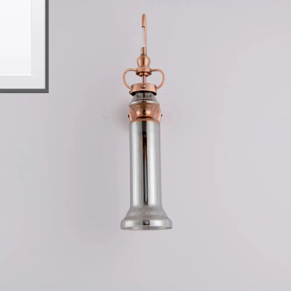 DecorBites™ Contemporary 2-Light Copper Finish Wall Sconce with Smoke Gray/Amber Glass Tube & Gooseneck Arm