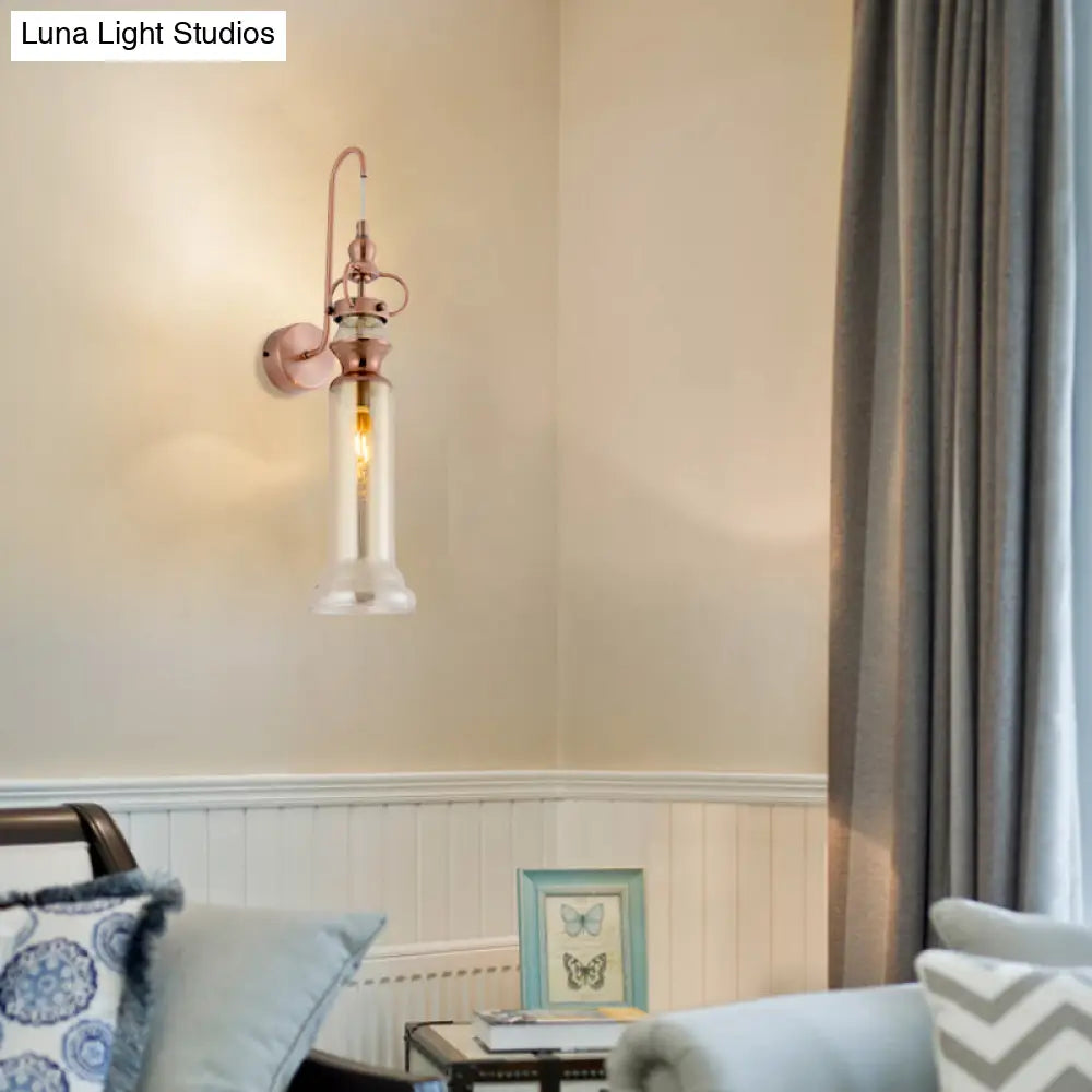 DecorBites™ Contemporary 2-Light Copper Finish Wall Sconce with Smoke Gray/Amber Glass Tube & Gooseneck Arm