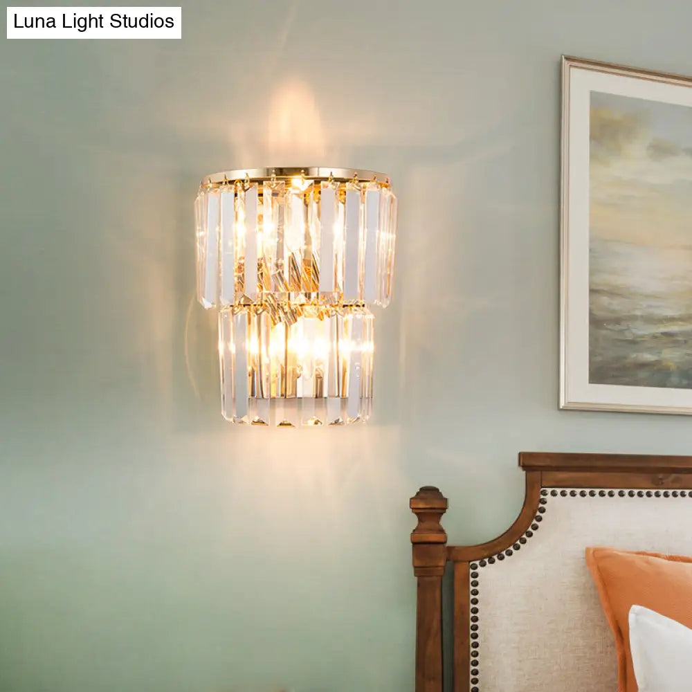 DecorBites™ Contemporary 2-Light Crystal Block Wall Lamp: Elegant Clear Sconce for Dining Room