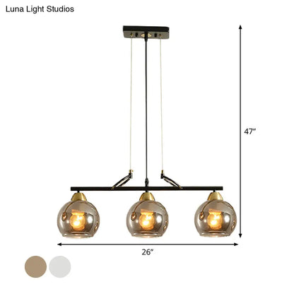 DecorBites™ Contemporary 3-Bulb Sphere Pendant Light Fixture for Dining Hall Island - Clear/Smoke Gray Glass Design