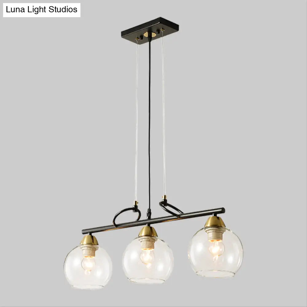 DecorBites™ Contemporary 3-Bulb Sphere Pendant Light Fixture for Dining Hall Island - Clear/Smoke Gray Glass Design