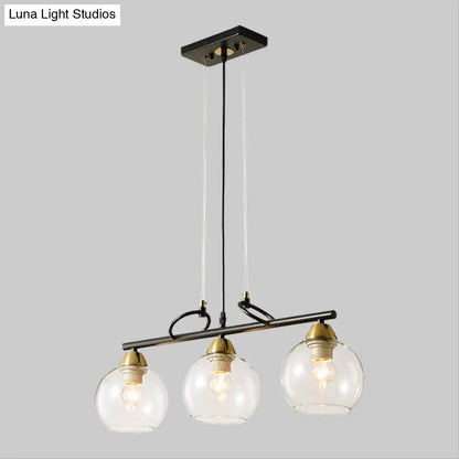 DecorBites™ Contemporary 3-Bulb Sphere Pendant Light Fixture for Dining Hall Island - Clear/Smoke Gray Glass Design