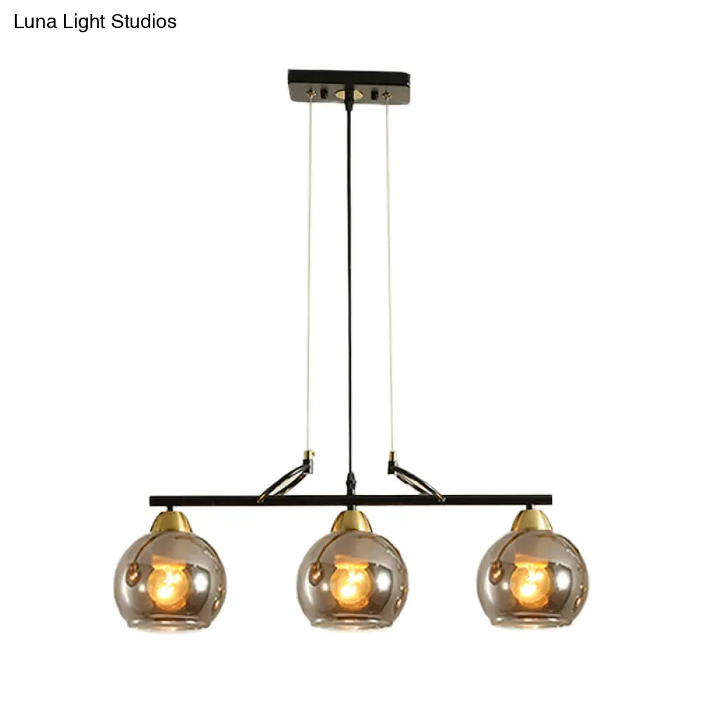 DecorBites™ Contemporary 3-Bulb Sphere Pendant Light Fixture for Dining Hall Island - Clear/Smoke Gray Glass Design