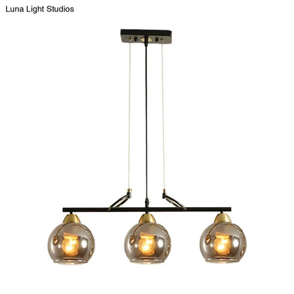 DecorBites™ Contemporary 3-Bulb Sphere Pendant Light Fixture for Dining Hall Island - Clear/Smoke Gray Glass Design