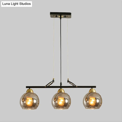 DecorBites™ Contemporary 3-Bulb Sphere Pendant Light Fixture for Dining Hall Island - Clear/Smoke Gray Glass Design