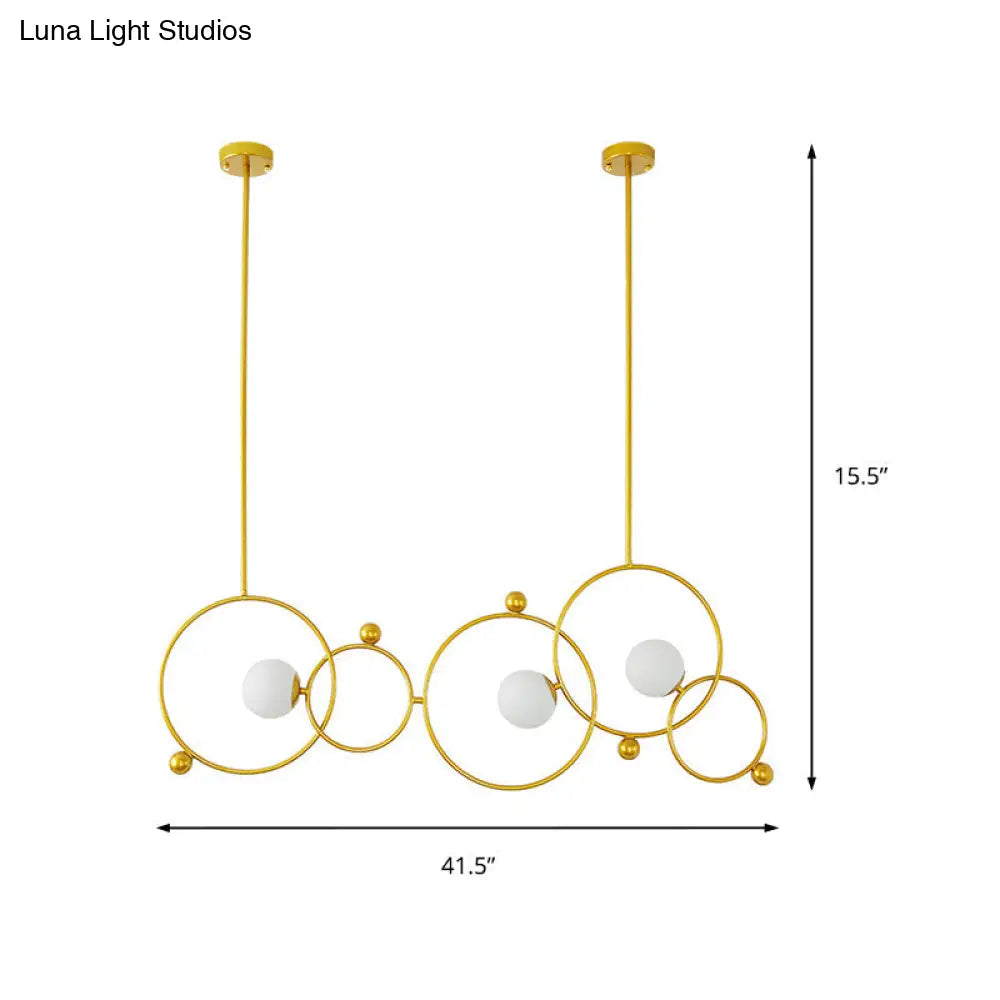 DecorBites™ Contemporary 3-Light Gold Glass Ring Island Pendant With Adjustable Rods