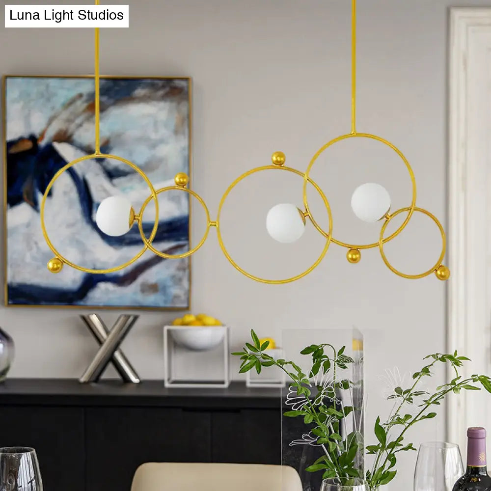 DecorBites™ Contemporary 3-Light Gold Glass Ring Island Pendant With Adjustable Rods