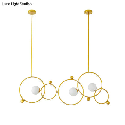 DecorBites™ Contemporary 3-Light Gold Glass Ring Island Pendant With Adjustable Rods