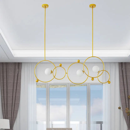 DecorBites™ Contemporary 3-Light Gold Glass Ring Island Pendant With Adjustable Rods