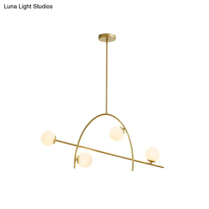 DecorBites™ Contemporary 4-Light Gold Sphere Chandelier with Cream Glass Shade - Warm/White Lighting