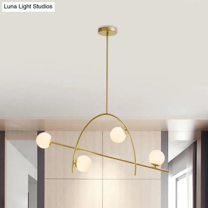 DecorBites™ Contemporary 4-Light Gold Sphere Chandelier with Cream Glass Shade - Warm/White Lighting