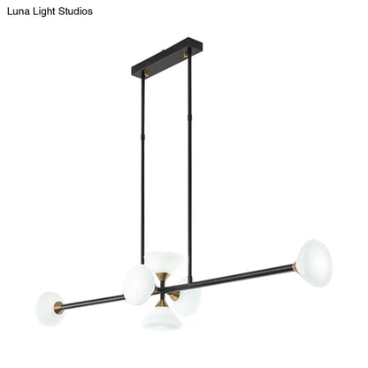 DecorBites™ Contemporary 6/10-Head LED Island Pendant Light with White Glass Shades - Black Linear Ceiling Fixture