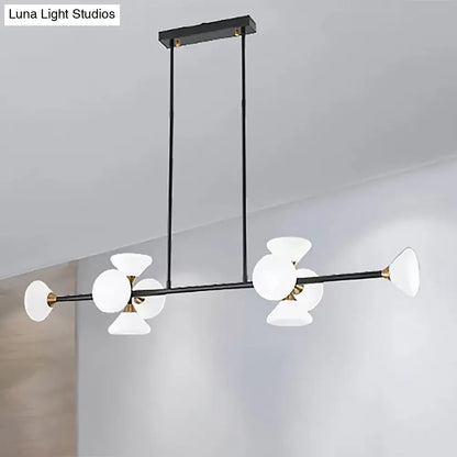 DecorBites™ Contemporary 6/10-Head LED Island Pendant Light with White Glass Shades - Black Linear Ceiling Fixture