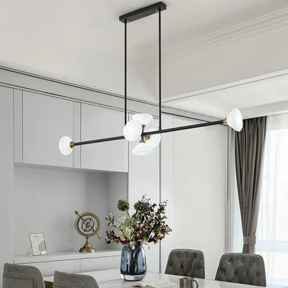 DecorBites™ Contemporary 6/10-Head LED Island Pendant Light with White Glass Shades - Black Linear Ceiling Fixture
