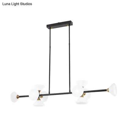 DecorBites™ Contemporary 6/10-Head LED Island Pendant Light with White Glass Shades - Black Linear Ceiling Fixture