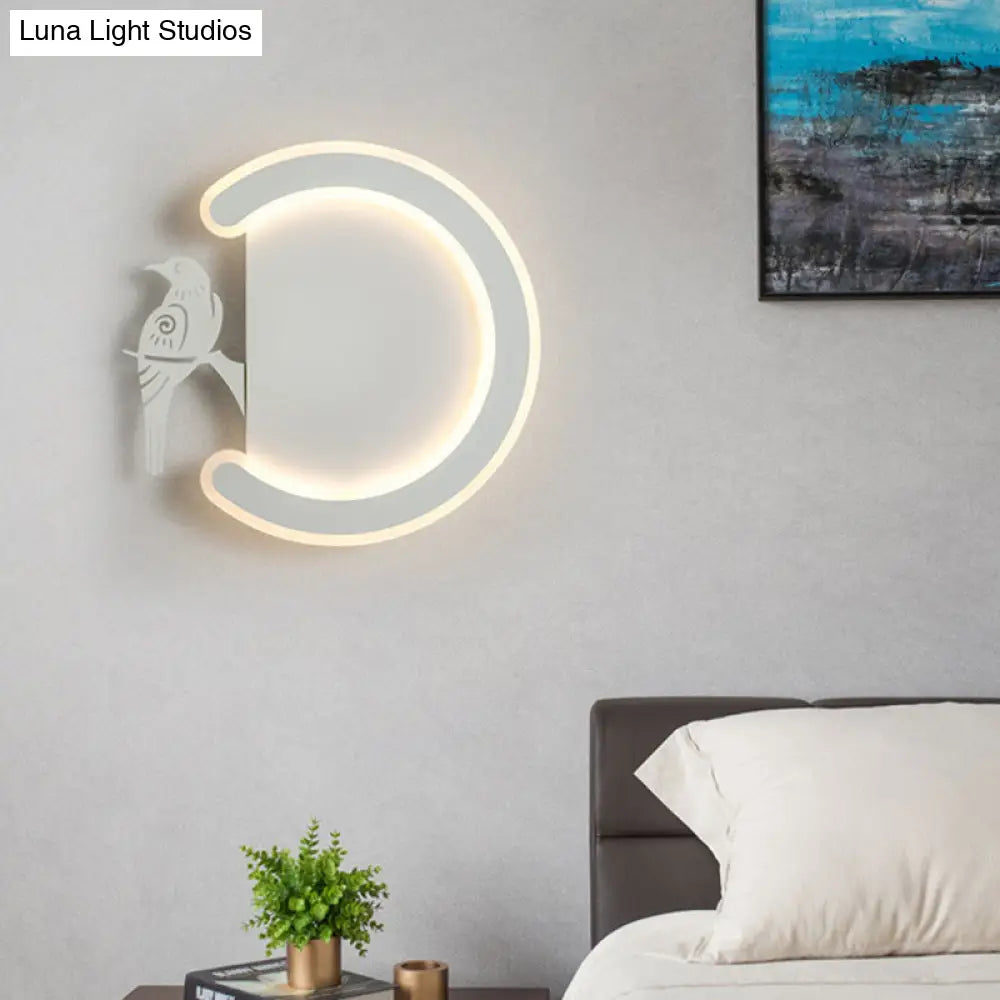DecorBites™ Contemporary Acrylic C-Shape Wall Sconce Light with Bird Design – LED Lamp in Warm/White Light