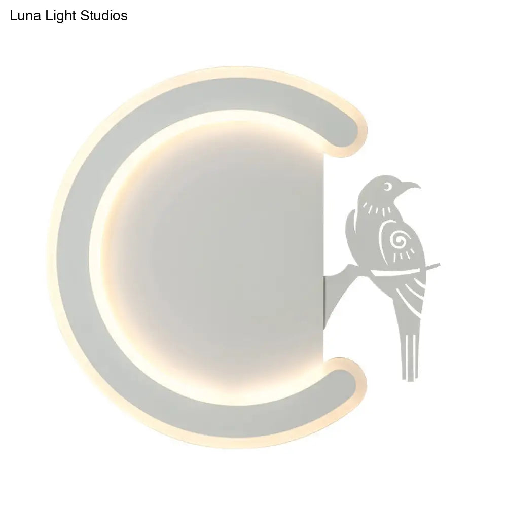 DecorBites™ Contemporary Acrylic C-Shape Wall Sconce Light with Bird Design – LED Lamp in Warm/White Light
