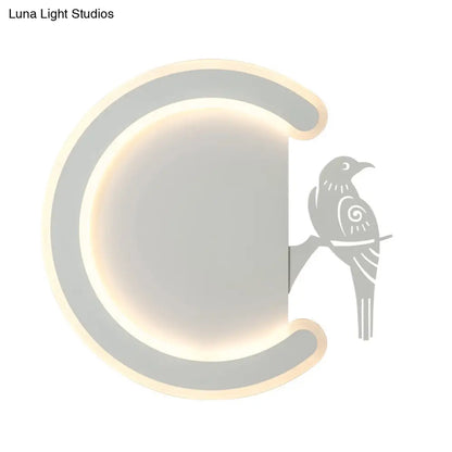 DecorBites™ Contemporary Acrylic C-Shape Wall Sconce Light with Bird Design – LED Lamp in Warm/White Light