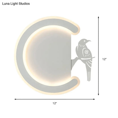 DecorBites™ Contemporary Acrylic C-Shape Wall Sconce Light with Bird Design – LED Lamp in Warm/White Light