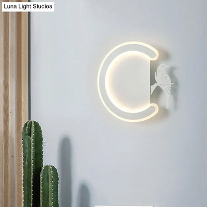 DecorBites™ Contemporary Acrylic C-Shape Wall Sconce Light with Bird Design – LED Lamp in Warm/White Light