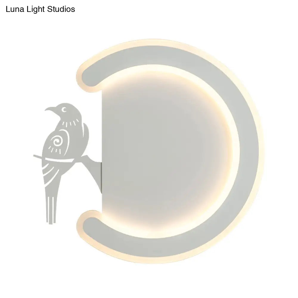 DecorBites™ Contemporary Acrylic C-Shape Wall Sconce Light with Bird Design – LED Lamp in Warm/White Light
