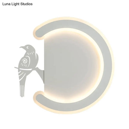 DecorBites™ Contemporary Acrylic C-Shape Wall Sconce Light with Bird Design – LED Lamp in Warm/White Light