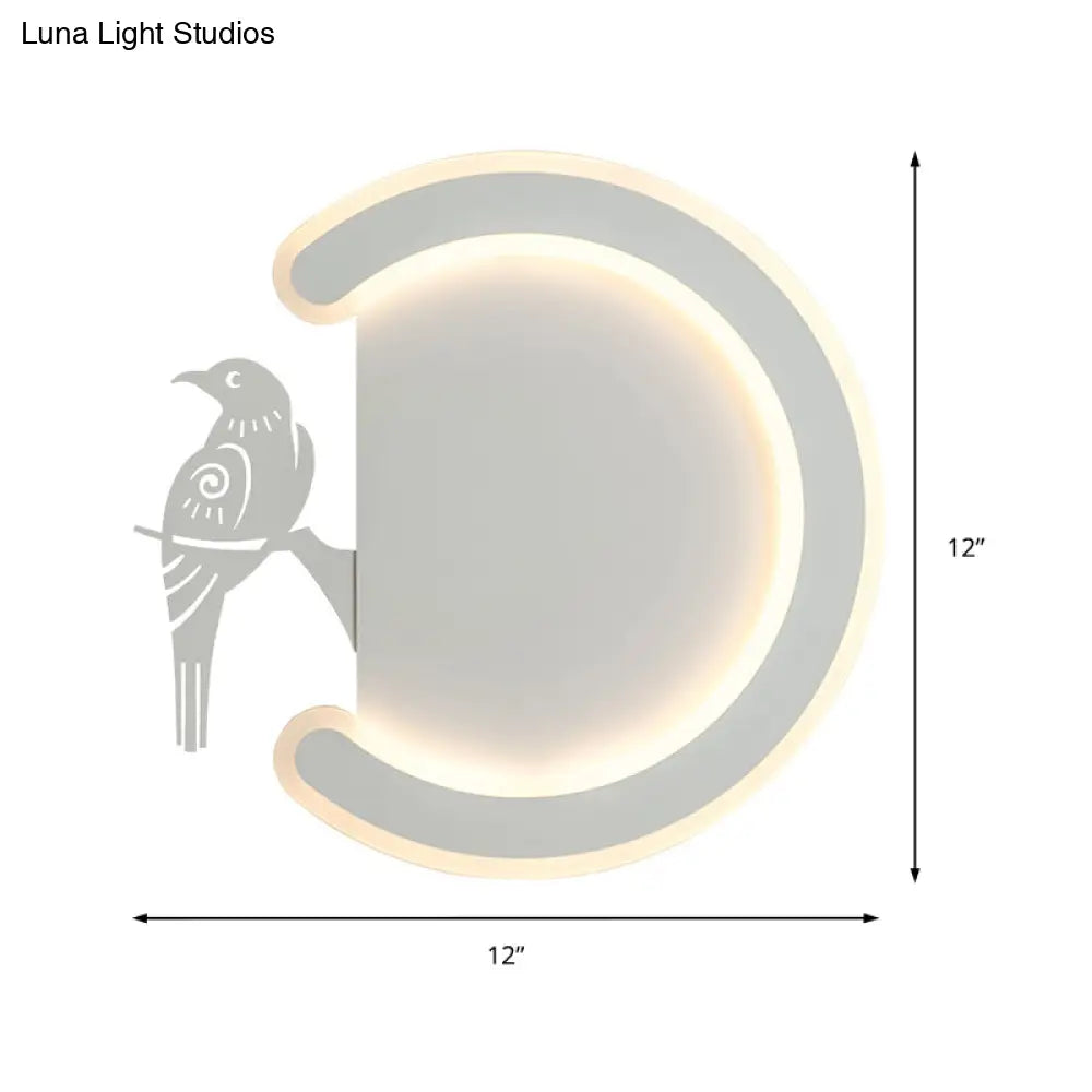 DecorBites™ Contemporary Acrylic C-Shape Wall Sconce Light with Bird Design – LED Lamp in Warm/White Light