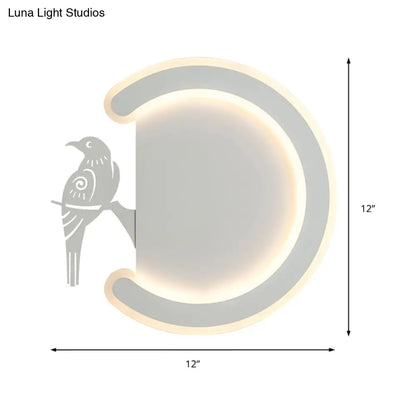 DecorBites™ Contemporary Acrylic C-Shape Wall Sconce Light with Bird Design – LED Lamp in Warm/White Light