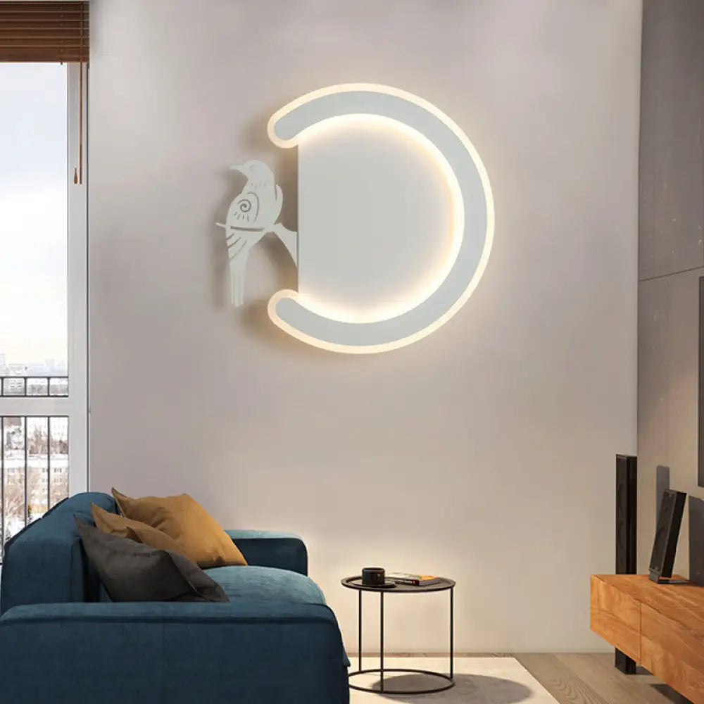 DecorBites™ Contemporary Acrylic C-Shape Wall Sconce Light with Bird Design – LED Lamp in Warm/White Light